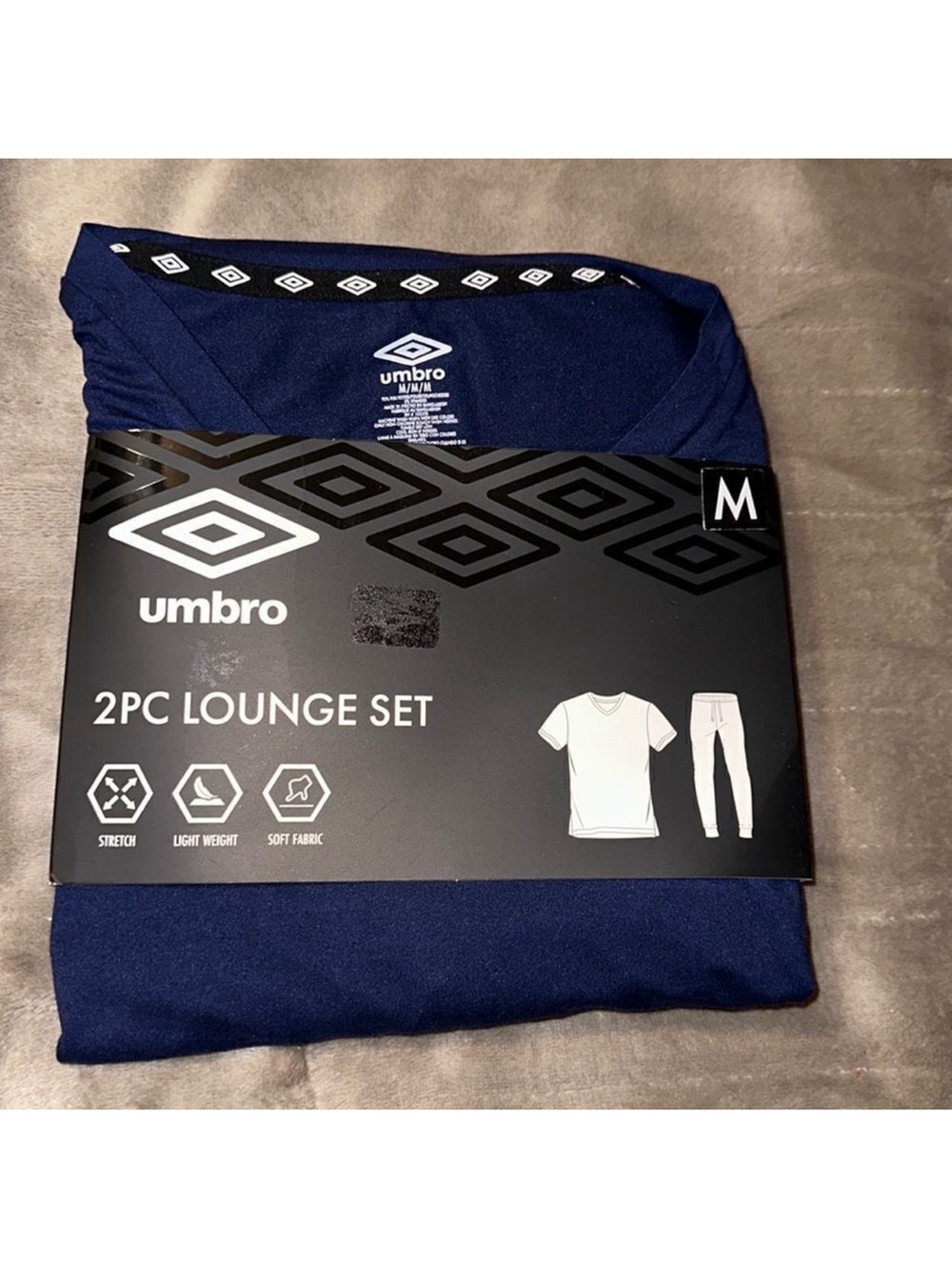 umbro M & XL Navy Royal Blue Short Sleeve V-Neck Pajama Lounge Set